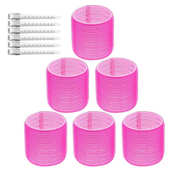 12 Pcs Hair Curlers Rollers set, Hair Rollers Hair Curlers - Rose Red, Self Grip Hair Holding Rollers with Hair Clips for Long Medium Short Thick Fine Thin Hair Bangs Volume - Hair Curlers Rollers