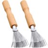 Boao Hair Brush Cleaner, 2 Pieces Mini Hair Dirt Remover Brush with Metal Wire Rake, Wooden Handle for Home and Salon Use(Handle with Groove)
