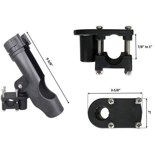 Pactrade Marine Boat Pontoon Mount Adjustable Fishing Rod Holder 1 1/4' Square 7/8'' - 1'' Round Rail Tube 180 Degree