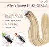 KiiKiiGirl Virgin Microlink Hair Extensions - Human Hair,14inch Micro link Hair Extensions Human Hair Micro Beads Hair Extensions Human Hair Blonde Highlight Golden Blonde 30G/Pack