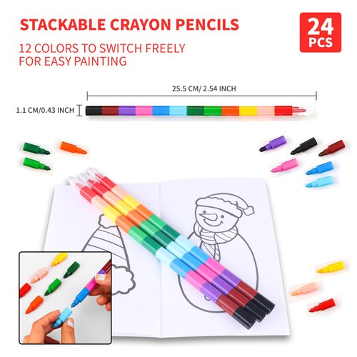 CAVENLLI 24 Pcs Christmas Coloring Book for Kids Bulk with 24 Crayons, Christmas Activity Books with Xmas Stockings Goodie Bags Stuffer Filler Fun Christmas Party Favors For Kids