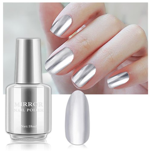 QIUFSSE Silver Nail Polish Metallic Nail Polish Long Lasting Mirror Effect Nail Polish Quick Dry Chrome Nail Polish for DIY and Professional Nail Art (18ML, Silver)