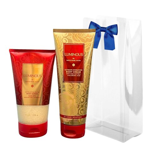 Bath & Body Works LUMINOUS Body Scrub & Ultimate Hydration Body Cream 2-piece Gift Set with a Blue Bow for Holidays & Gifts