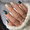 RikView Square Press on Nails Short Fake Nails Green Nails with Glitter Design Glossy Nails for Women 24 PCS