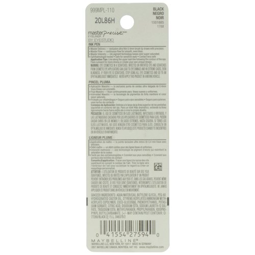 Maybelline New York Eye Studio Master Precise Liquid Eyeliner, No.110 Black, 0.037 Fluid Ounce
