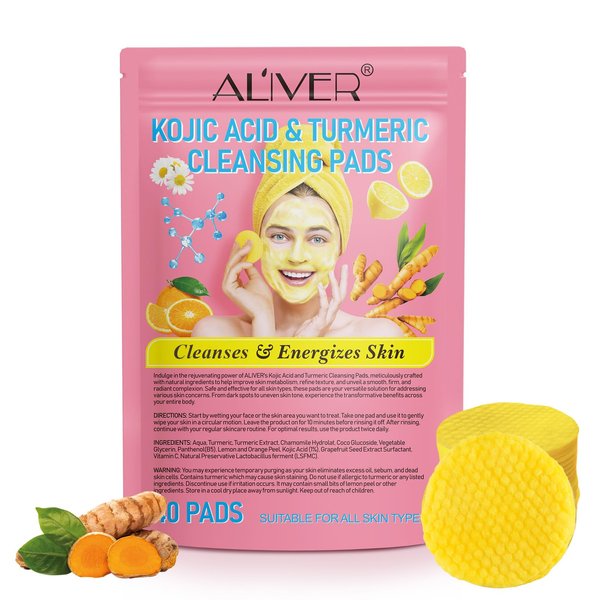 Turmeric Kojic Acid Cleansing Pads, Kojic Acid and Turmeric Cleansing Pads, Turmeric Face Exfoliating Scrub Pads, Help Balance Skin Oil and Water, Enriched Vitamin C, 40PCS