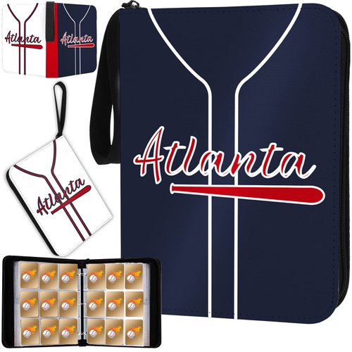 Baseball Card Binder with Sleeves 900 Pocket, Atlanta Baseball Card Holder for Trading Cards Baseball Collector Album Sports Card 3 Ring Binder Storage Book Folder Organizer for Kids Gift