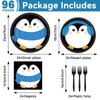 96 Pcs Penguin Birthday Party Supplies Paper Plates Napkins Winter Penguin Themed Party Winter Christmas Holiday Birthday Xmas Tableware Decorations Favors for Kids Serves 24