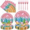 iPartyGo Axolotl Birthday Plates Napkins - 96 PCs Pink Forks Party Supplies Cartoon Cute Reptile Animals Disposable Tableware Set Favors Serves 24 Guest Girls Kids Happy Birthday Party Decorations