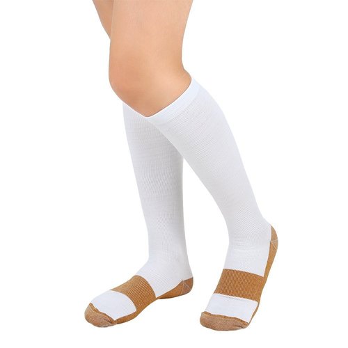 Bcurb Graduated Compression Socks (5 Pair) Calf High Men Women Support Stocking. (White/Gold, Small/Medium)
