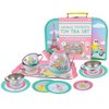 Bright Stripes Kids Tea Set - Pretend Play Tin Tea Set for Girls & Boys | Includes Tea Pot, Cups, Saucers, Plates, Tray, Invitations & Place-Cards for Imaginative Play