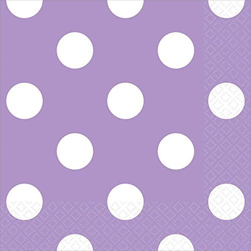 amscan Dots Disposable Beverage Napkins Tableware for Parties (16 Piece), 5 x 5, Lavender/White