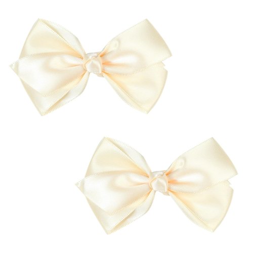 Set of 2 Delicate 3-Inch Satin Bow Hair Clips for Little Girls - Elegant Ivory Hue