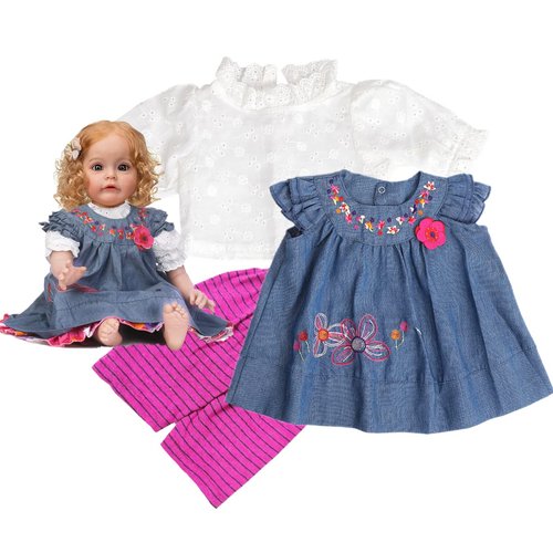 22 inch Reborn Baby Girl Doll Clothes Newborn Denim Dress 3Pcs Set Fit for 20-23 inch Reborn Doll