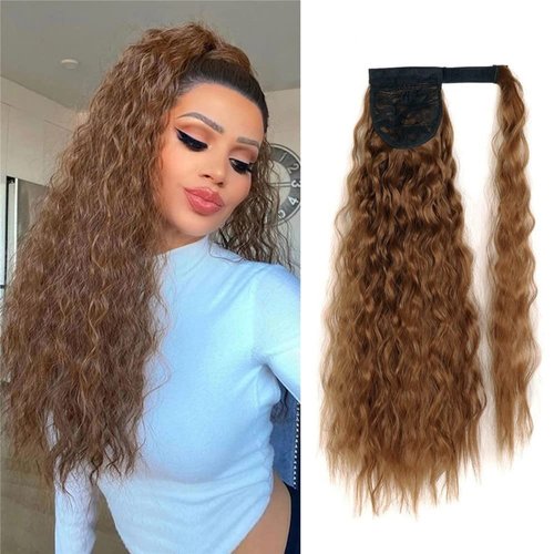 Mios 1Pc Long Kinky Curly Ponytail Extensions Wrap Around Ponytail 22 Inch Curly Pony Tail Synthetic Hair Piece Clip in Ponytail Hair Extensions Hairpiece for Women Girls (bangdaimawei)