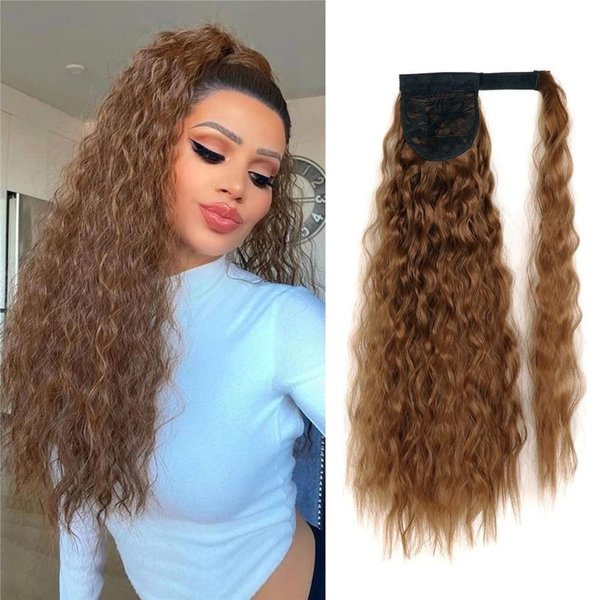 Mios 1Pc Long Kinky Curly Ponytail Extensions Wrap Around Ponytail 22 Inch Curly Pony Tail Synthetic Hair Piece Clip in Ponytail Hair Extensions Hairpiece for Women Girls (bangdaimawei)