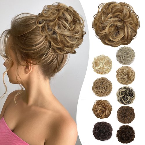 HMD Messy Bun Hair Piece Wavy Curly Scrunchies for Women Hair Bun Hair Piece with Elastic Band Scrunchies Stretchy Fluffy Chignon Ponytail Hairpieces Updos for Women（22H10）