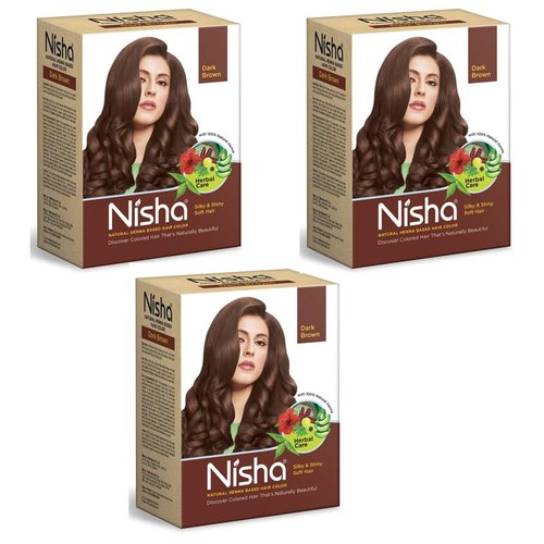 Nisha Natural Henna Powder For Hair Colour, Dark Brown Hair, Herbal Conditioning Hair Dye for Sil...
