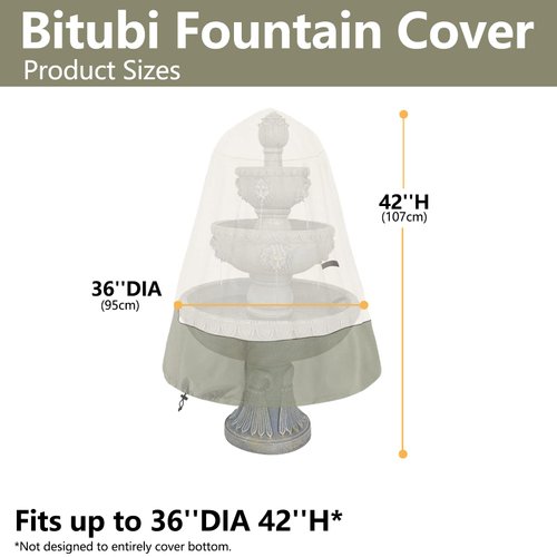 Bitubi Fountain Cover（36"x42"） 600D Oxford Cloth Garden Fountain Statue Protective Cover with Drawstring Waterproof Windproof Fountain Protector