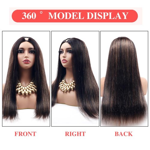 Legendhair Glueless #FB30 Ombre V Part Wigs Human Hair Balayage Brown Straight Human Hair Wigs for Black Women Highlight Upgrade U Part Wig Full Head Clip In Half Wig No Leave Out 180% Density 18 Inch