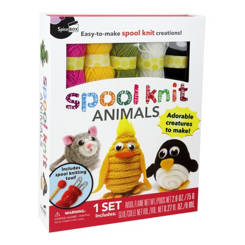 SpiceBox Beginners Spool Knitting Kit for Kids, Make Your Own Animals, Spool Yarn Knit Set, DIY Arts and Crafts, Children's Creative Activity, 19 Projects