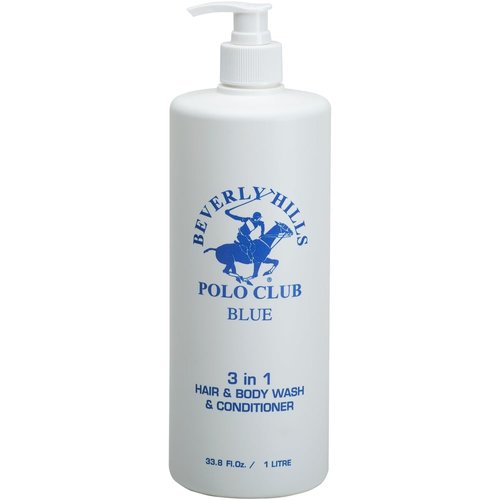 Beverly Hills Polo Club Men's 3 in 1 Shampoo Conditioner and Body Wash Featuring Luxury Scents Blaze Blue Classic and Sexy 33.8 oz BHPC (Blue)