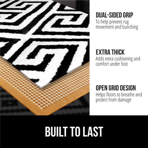 Gorilla Grip Extra Strong Rug Pad Gripper, Grips Keep Area Rugs Safe and in Place, Thick, Slip and Skid Resistant Pads for Hard Floors Under Carpet Mat Cushion and Hardwood Floor Protection 2x3 FT