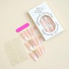 ROFIBUT French Tip Press on Nails Long Square Fake Nails with 3D Rhinestone Designs Bling Broken Diamond Full Cover Glue on Nails Glossy Nude Pink Heart Charms Acrylic Nails for Women Girls 24Pcs