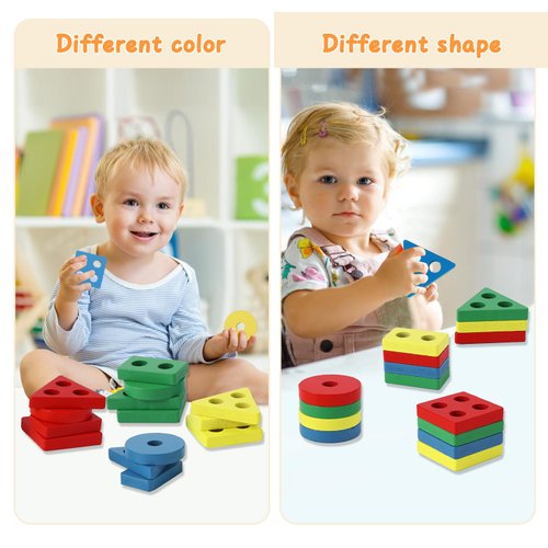 Merabufa Montessori Toys Wooden Sorting & Stacking Toys for Toddler Boys Girls, Wooden Blocks for Toddlers Preschool Motor Skills Toys Birthday Chirstmas Gift for 1 2 3 4 Years Old