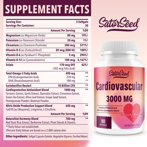 Cardiovascular Supplement 3000MG Multi-Vitamins, Probiotics, Omega-3 & CoQ10 Synergistic Blend for Adults (2 Bottle)