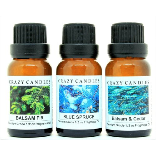 Crazy Candles 3 Bottles Set 1 Balsam & Cedar, 1 Balsam Fir, 1 Blue Spruce 1/2 Fl Oz Each (15ml) Premium Grade Scented Fragrance Oils
