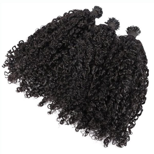 RJ Hair Sassy Curly I Tip Hair Extensions 100 Strand Brazilian Microlinks Human Hair Keratin Fusion Stick I Tip Hair For Women (18inch 100strand, Natural Color)