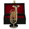 Dselvgvu Copper Miniature Baritone Horn with Stand and Case Mini Musical Instrument Miniature Dollhouse Model Mini Tuba Home Decoration (3.94"x1.42")