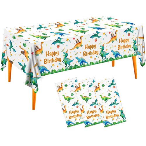 3pcs Watercolor Dinosaur Party Tablecloth Dinosaur Theme Party Table Cover Plastic Rectangle Birt...