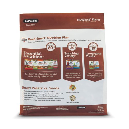ZuPreem NutBlend Smart Pellets Bird Food for Medium Birds, 2 Pound Bag - Made in USA, Daily Nutrition, Essential Vitamins, Minerals for Cockatiels, Quakers, Lovebirds, Small Conures