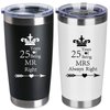 Set of 2 25th Wedding Engagement Anniversary Tumblers for Couples Parents 20 OZ Stainless Steel Insulated Car Tumbler Travel Mug Mr Right Mrs Always Right 25 Years Anniversary Funny Present