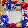 Baseball Birthday Party Balloons, 32 Inch Navy Blue Foil Number 9 Balloon, Baseball Glove Foil Balloon, Red Blue Star Confetti Balloon for 9th Birthday Sports Theme Party Supplies