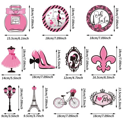 30 Pieces Paris Party Hanging Swirls Decorations, Pink Paris Eiffel Tower High Heels Ooh La La Card Hanging Metallic Foil Streamers Decor Kid Boy Girl Birthday Theme Party Baby Shower Supplies