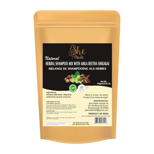 She Made Natural Herbal Shampoo Blend with Amla, Reetha and Shikakai Powder | 100gms (3.52 Oz) | Reduce Hair Fall & Dandruff, Thick & Strong Hair, Damage Control, Soft & Shin Hair Growth