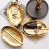 Lependor Golden Leaf Shaped Small Ceramic Jewelry Ring Dish Necklace Bracelet Holder Tray Organizer, Ceramic Decorative Trinket Dish for Wedding Party Woman Girl - Gold Leaf