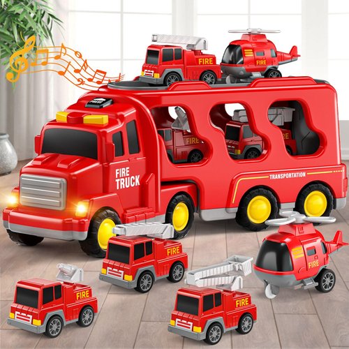 Beby Buty 5 in 1 Fire Trucks Cars Toys for Toddlers 3-5, Boy Toddler Car Truck Toys with Light Sound, Birthday Gifts Toys for 3 4 5 6 Year Old Boy