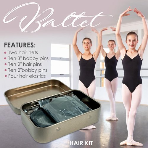 Bobby Pins - Hair Nets for Buns - Dance Competition Must Haves - 2pcs Invisible Hair Nets，20 Pieces U Shaped Pins 10 pcs Bobby Pins, 4pcs Hair Elastic Bands for Ballet Bun, Yoga,Working(Black)