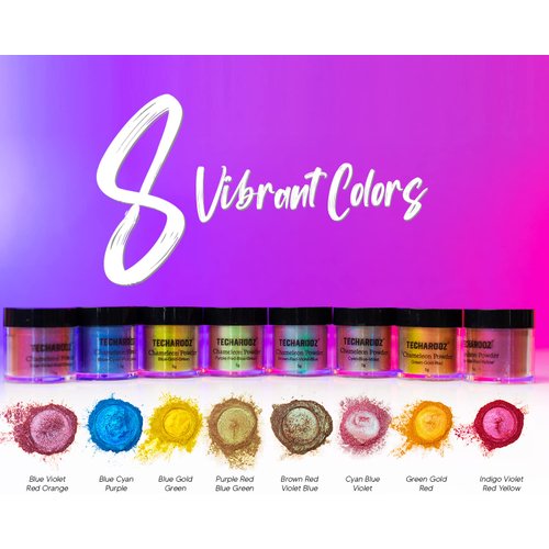 TECHAROOZ Chameleon Mica Powder 8 Color Shift Mica Powder, Holographic Glitter for UV & Epoxy Resin Supplies, Eyeshadow, Acrylic Paint, Nail Decor, Slime, Soap Making, Candles, Bath Bombs, Cosmetics