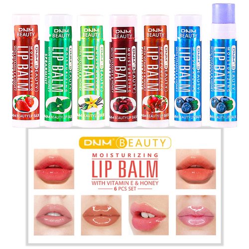 evpct 6Pcs Classic Fruit Flavour Flavored Lip Balm Set for Lip Care on Chafed Chapped Lips Natural Vitamin E Honey Strawberry Spearmint Vanilla Cherry Pomegramate Blueberry Moisturizing Lip Balm 1