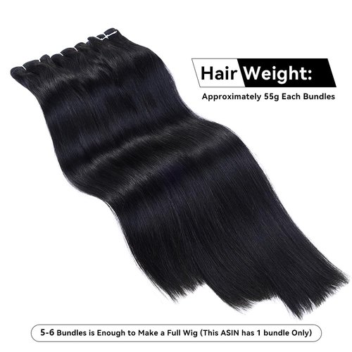 16A 50g Straight Bundles Human Hair 1 Bundle 100% Unprocessed Real Human Hair Extensions 20 Inch Raw Human Hair Natural Black Color