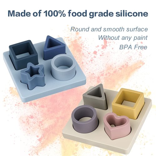 Haakaa Baby Silicone Shape Puzzle, Baby Stacking Toys & Teething Toys, Silicone Stacking Blocks Montessori Toys for 3M+ Babies, BPA-Free. Starlight.