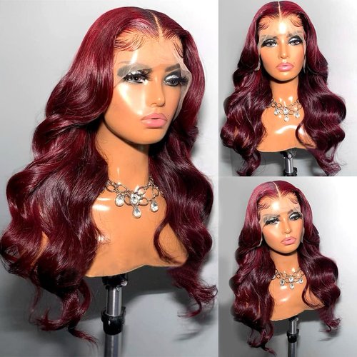 SUPERNOVA Burgundy Lace Front Wigs Human Hair 99j Body Wave 13x4 Lace Front Wig Human Hair for Black Women Pre-Plucked 180% Density Full lace Wig Hair Wig (18inch, Burgundy wig Human Hair)