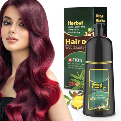 Tanfeine Wine Red Hair Color Shampoo - Natural Herbal Formula for Women and Men, Gray Hair Coverage and Vibrant Red Tones, 3-in-1 for Home Salon, 16.9 Fl Oz