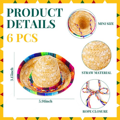 12 Pcs Colorful Wooden Maracas and 6 Pcs Mini Sombrero Hats - Mexican Fiesta Party Favors and Supplies for Carnivals