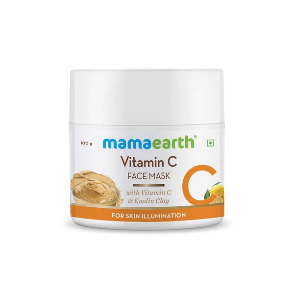 Mamaearth Vitamin C & Kaolin Clay Facial Mask | Enhances Skin Tone & Helps Reduce Spots | Firms, Soothes & Gives Glowing Skin | Face Pack for Skin Illumination | 3.53 Oz/100 g
